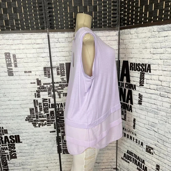 Michael Kors Plus 1X Lilac Orchid Crew Neck Curved Mesh Hemline Sleeveless Top - Picture 3 of 6